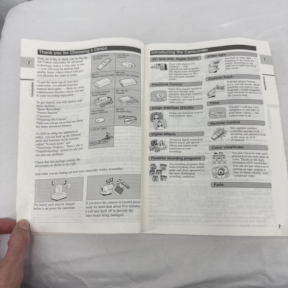 Canon ES190/ES29. 8mm Video Camcorder Instruction Manual, English French Spanish - Picture 4 of 5